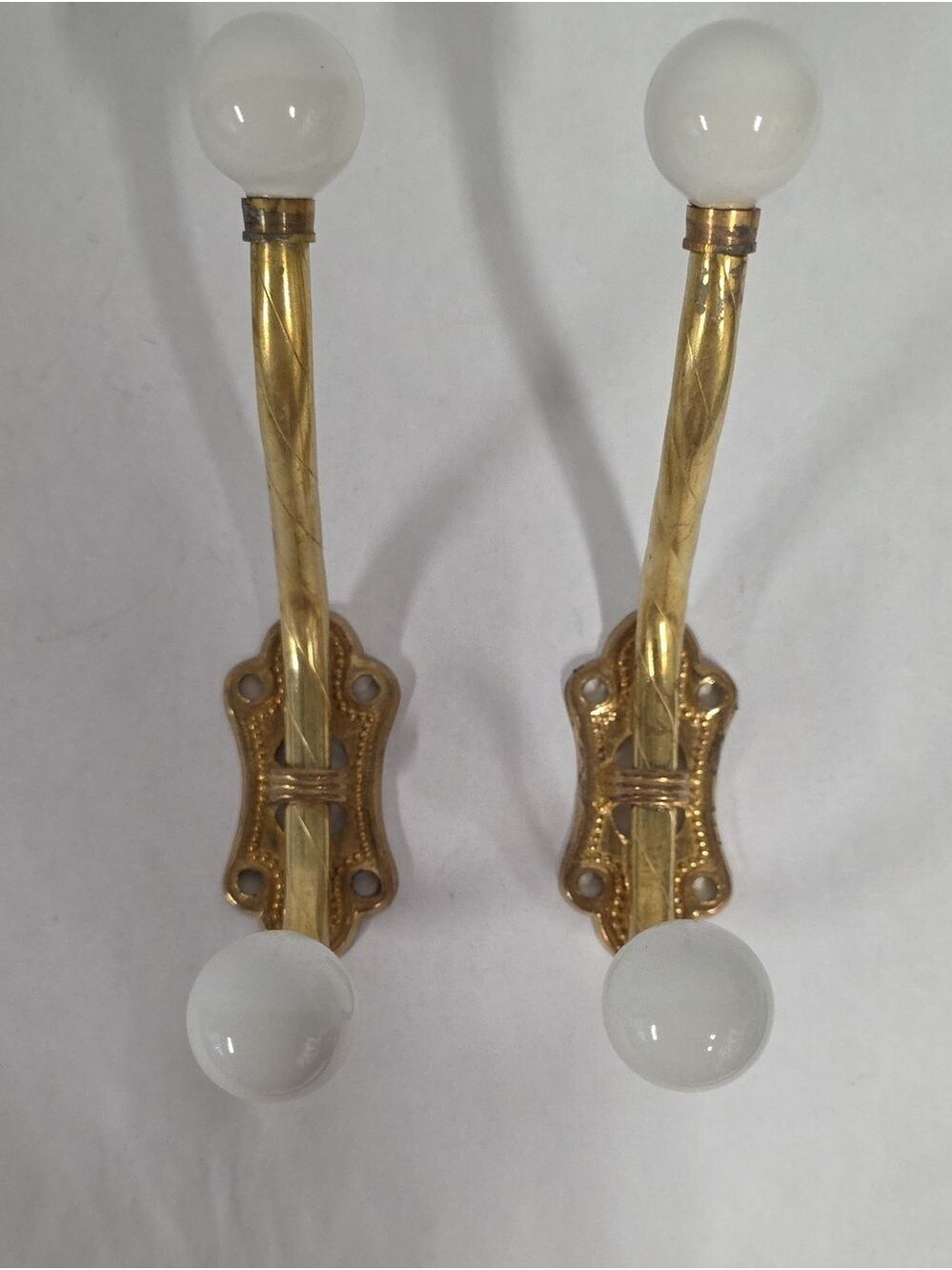 Victorian-Style Brass Double Coat Hooks With White Porcelain Tips (Set Of 2)
